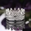 Bandringen Sier Crown Ring 3 in1 afneembare knokkel ringen band vrouwen mode sieraden cadeau drop levering dhxpv