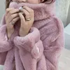 Women's Fur N GIRLS Faux Coat Women Korean Hoodies Furry Thick Bat Sleeved Warm Long Jacket Loose Winter Outwears