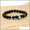 Charm Bracelets 1Pcs Cz Beads Charm Bracelets With 8Mm Matte Agate Stone Black Onyx Fashion Mens Jewelry Drop Delivery Dhblc