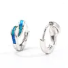 Hoop Earrings Cute Female Blue White Opal Stone Vintage Silver Color Wedding Small Round For Women