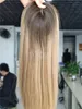 Balayage Light Brown Skin Top Toppers de cheveux humains Clips en morceaux pour la perte de cheveux des femmes