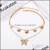 Pendant Necklaces Gold Hollow Butterfly Necklace Mtilayer Chokers Women Pendants Fashion Jewelry Gift Drop Delivery Necklaces Dhrq1