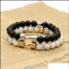 Charm Bracelets 도매 진짜 금 백금도 도금 금속 New Barbell 8mm a grade black onyx stone fitness fashion dumbell bracelets dhphx