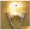Other Event Party Supplies Light Up Led Angel Halo Headband White Feather Wings Party Christmas Fancy Dress Costume Hair Accessory Dhfro