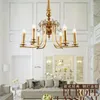 Pendant Lamps Bedroom Antique 6-arm Yellow Copper Chandelier Lighting Palor Dining Room Led Candle Shopcase Cafe Kids Light Fixture