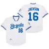 Koszulki baseballowe Retro 16 Bo Jackson 5 George Brett Vintage Baseball Jerseys 1987 1989 Odwróć pullover niebieski biały sztakowany koszulka