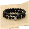 Charm Bracelets 1Pcs Cz Beads Charm Bracelets With 8Mm Matte Agate Stone Black Onyx Fashion Mens Jewelry Drop Delivery Dhblc