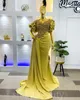 Aso Ebi 2022 Arabic Mermaid Gold Prom Dresses Crystals Beaded Lace Evening Formal Party Second Reception Birthday Engagement Gowns Dress SH03