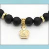 Perlen Ankunft Stein Schmuck Großhandel 8mm echte matte Onyx Perlen mit Krone Armbänder Party Geschenk Drop Lieferung Dhjyk