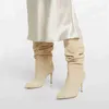 Boots Arden Furtado Fashion Women's Shoes Pointed Toe Stilettos Heels Sexy Elegant Ladies gold blue Slip on pleated boots 43 44 220906