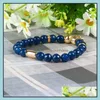 Bracelets De Charme Bijoux De Mode En Gros 8Mm À Facettes Bleu Et Noir Agate Pierre Micro Pave Double Skl Perlé Bracelets Pour Hommes Drop Dhkz9