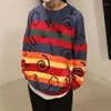 Herrtröjor 2022 färgblock randig graffiti tröja tröja överdimensionerade män runda nacke hip hop stickad streetwear baggy