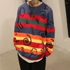 Männer Pullover 2022 Farbe Block Gestreiften Graffiti Pullover Pullover Übergroßen Männer Rundhals Hip Hop Stricken Streetwear Baggy