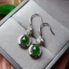 Kolczyki Dangle Fashion Green Jade zwisające kolczyki z haczykiem dla kobiet srebrna biżuteria naturalna dobra kunsztat Lucky Gem Birthday Gift