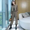 Women's Two Piece Pants 2022 Spring Autumn Coffee Color Safari Style Set Female Korean Fashion Drawstring Top Casual Cargo