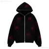 Mannen Jassen Strass Rode Spider Print Y2k Vrouwen Zip Up Lange Seve Oversized Zwarte Hoodie 2022 Nieuwe Gothic Punk Mode Casual Sweatshirts 1117H22