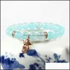Charm Bracelets Wholesale Ocean Jewelry Clear Cz Spacer Sea Horse Charm With 8Mm Natural Blue Agate Stone Beads Beaded Bracelet Drop Dhnol
