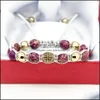 Charm Bracelets Wholesale 10Pcs/Lot Purple Sea Sent Stone Beads With 9Mm Blue Micro Paved Cz Copper Braiding Rame Bracelet Drop Deli Dh41U
