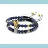 Charm Bracelets Wholesale 10Pcs Fashion 6Mm Natural Blue Veins Stone Beads Gold And Platinum Crown Braided Cz Bracelet Drop Delivery Dhprb