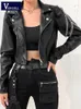 Damenjacken Vangull Kunstleder Kurze Jacke Frauen Punk Harajuku Schwarzer Mantel Frau Gothic Langarm Mantel mit Ketten Outwears Tops 221117