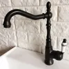 Keuken kranen zwarte olie gewreven messing brass single handle gat bassin kraan swivel tuit badkamer wastafel kou en water mixer tap dnf385