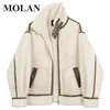 Damenjacken MOLAN Warm Lose Frau Mantel Lämmer Wolle Leder Patchwork Streetwear Tutleneck Reißverschluss Koreanische Mode Jacke Top Weibliche Outwear 221117