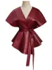 Damesleer Faux Lautaro Spring Luxe Designer Jacket Sashes Red Wine Cape Shawls voor Gothic Cloak Runway Fashion 221117