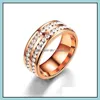 Klusterringar två rader diamantring kluster rostfritt stål band ringar engagemang bröllop kvinnor mens guld mode smycken droppe daliv dhgcz