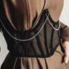 Belts Mesh Cummerbunds Strap For Women Punk Metal Chain Black Wide Corset High Waist Slimming Body Shaping Girdle Belt