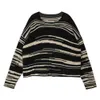 Women's T-Shirt Women Knitted Tops Black 2021 Fashion Long Sleeeve O-neck Striped Pullovers Autumn Winter Vintage Loose T-Shirts fairy grunge T220923