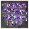 Party Masks Light Up Halloween Demon Mask Party Cartoon Cat Replica Led Glowing Comic Cosplay Props Adts Wall Decoration Accessories Dhzrg