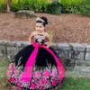 Fille Robes Broderie Applique Mini Quinceanera Enfants Princesse Robe Beauté Puffy Fleur Anniversaire Pography