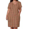 Plus Size Dresses Glass Beads Print Casual Dress Summer Ceramic Tile Pirnt Trendy Women Short Sleeve Korean Fashion