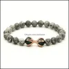 Charm Bracelets 10Pcs/Lot Grey Picture Jasper Stone With Tiger Eye Beads Micro Inlay Black Cz Eagle Claw Sell European Style Bracele Dhhex