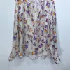 نساء البولو النسائي V-neck الأزهار جاكار قميص الحرير الحرير فسكوزي طويل الأكمام