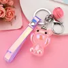 Keychains Creative Acrylic Budding Light Bear Key Chain Fantasy Laser Leather Rope Bell Bag Pendant Car