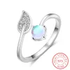 Einstellbare offene Frauen Ring 925 Sterling Silver Moonstone Verlobungsring mit Kubikzirkonia Stein Fine Schmuck Hochzeitsgeschenk C03063822019