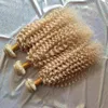 613 Blonde Curly Human Hair Bundles With 5X5 Lace Closure 4 PCS Deal Brazilian Remy Hair