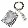 Fashion PU Leather Bracelet Wallet Keychain Party Favor Tassels Bangle Key Ring Holder Card Bag Silicone Beaded Wristlet Keychains Handbag Women Jewelry ss1121