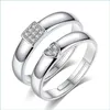 Cluster Rings Square Heart Diamond Cluster Rings Sier ￖppna justerbart par engagemang Vigselring f￶r Wome Men Fashion Jewelry Dr Dhfxo