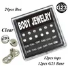 24PIPY G23 Titanyum Düz Cz Kristal Dermal Ankraj Piercing Vücut Takım Kutusu Dahili Çelikle Dişlenmiş Set 272A2240237