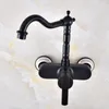 Rubinetti per lavabo da bagno Rubinetto per cucina in bronzo lucidato a olio nero Rubinetto per miscelatore con beccuccio girevole Montato a parete Maniglia singola Mnf875