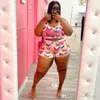 Retail Plus Size 5XL Tracksuits For Women 2023 Summer New Pink Color Vest Sleeveless Printed Shorts Two Piece Set Women Clothing