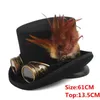 Berretti 13,5 cm Top in lana nera Donna Uomo Cappello Steampunk con occhiali fatti a mano Gear Feather Fedora Cosplay 4 dimensioni