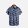 Мужские повседневные рубашки Мужские синие киты с печатью на гавайских летних с коротким рукавом на пляжной рубашке для мужчины.