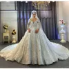 Abito da sposa con fiori 3D Arabia Saudita Abiti da sposa sexy a maniche lunghe con scollo a V trasparenti Abito da sposa romantico Robe De Mariee