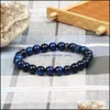 Beaded Green Blue Cz Beaded Men Bracelets Wholesale 10Pcs/Lot With Natural Tiger Eye And Matte Onyx Stone For Gift Drop Delivery Jewe Dhzlp