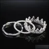 Bandringen Sier Crown Ring 3 in1 afneembare knokkel ringen band vrouwen mode sieraden cadeau drop levering dhxpv
