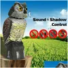 Décorations de jardin Effaroucheur d'oiseaux réaliste Tête rotative Son Hibou Rôdeur Leurre Protection Répulsif Lutte antiparasitaire Épouvantail Déplacement Ga Dhyoz