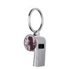 Sublimation blanc sifflet porte-clés faveur en alliage de Zinc bricolage nom porte-clés Double face transfert de chaleur revêtement pendentif ss1117